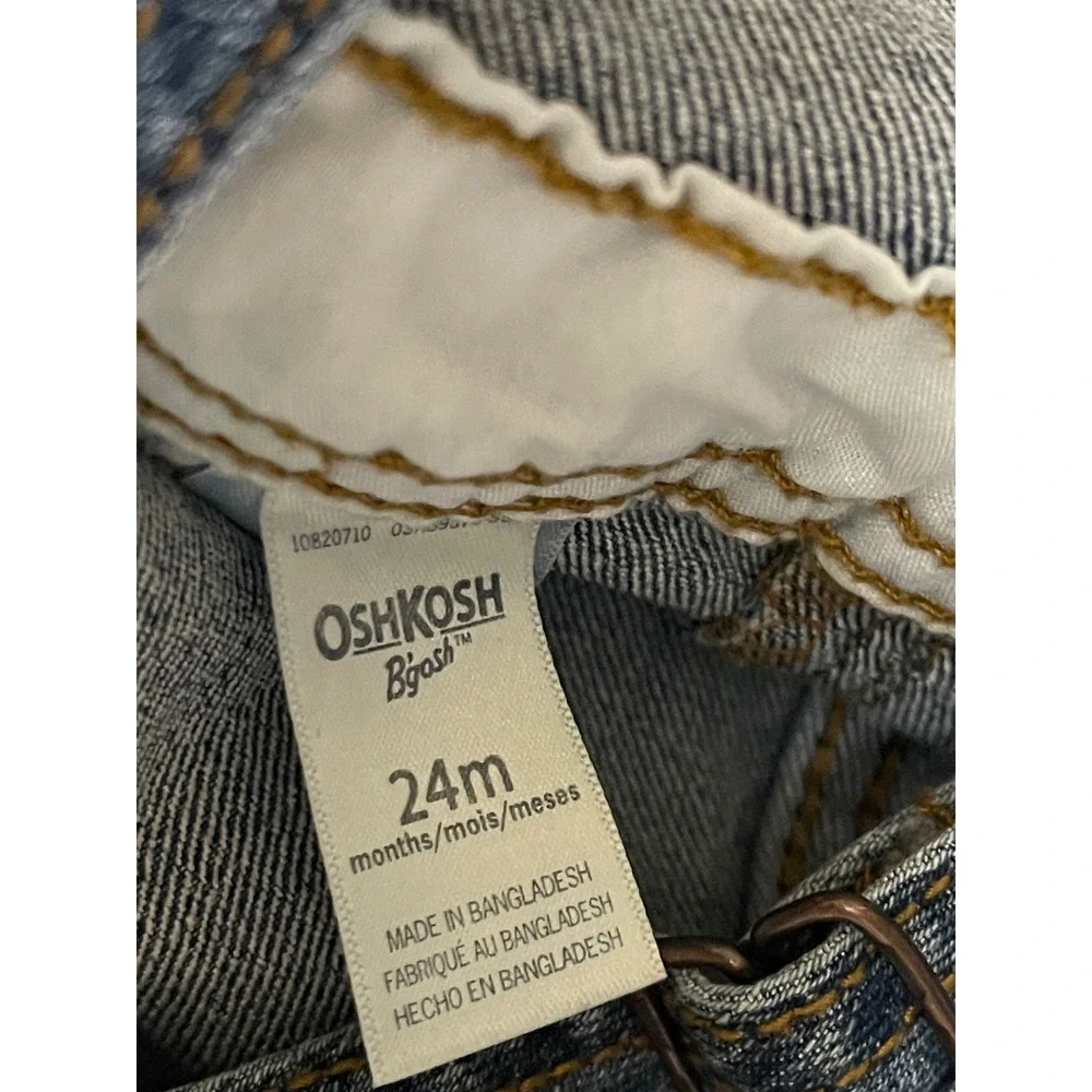 OshKosh B'Gosh Blue Denim Toddler Overalls Kids Size 24M Vestbak EST 1895 Used